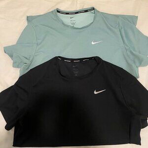 TWO Nike Miler Dri-FIT UV Men's Short-Sleeve Running Top - Black Green - Large